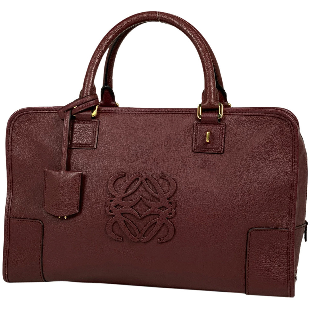 Loewe Anagram Amazona Red Logo Handbag Leather Bordeaux - Picture 2 of 7